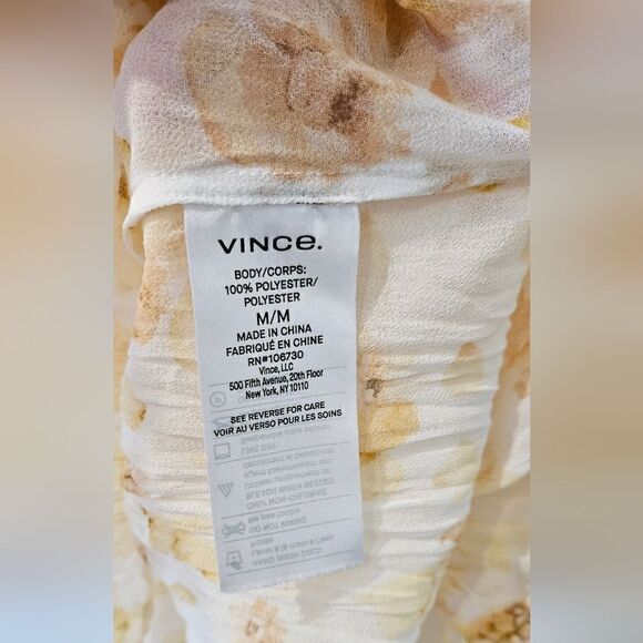 Vince Pressed Petal Blouse Yellow Floral Pleated Crinkle Semi Sheer Top Size M - Picture 6 of 8